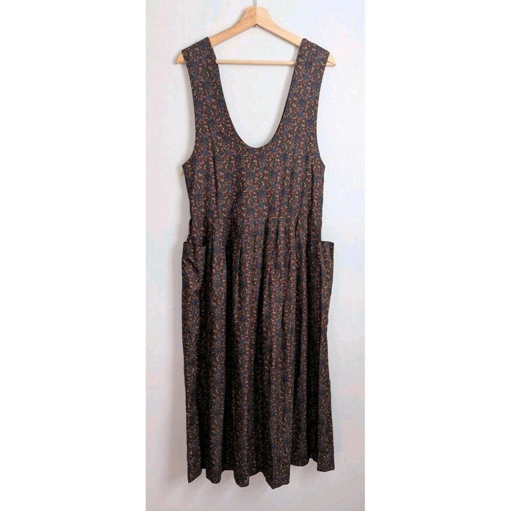 Vintage 80s Pinafore Jumper Dress Outback Red Burgundy Paisley Midi Pockets S